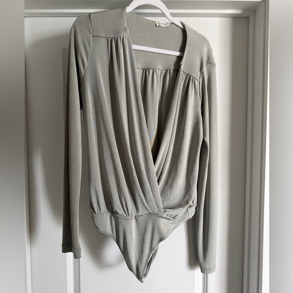 Free People Silver Long Sleeve Bodysuit